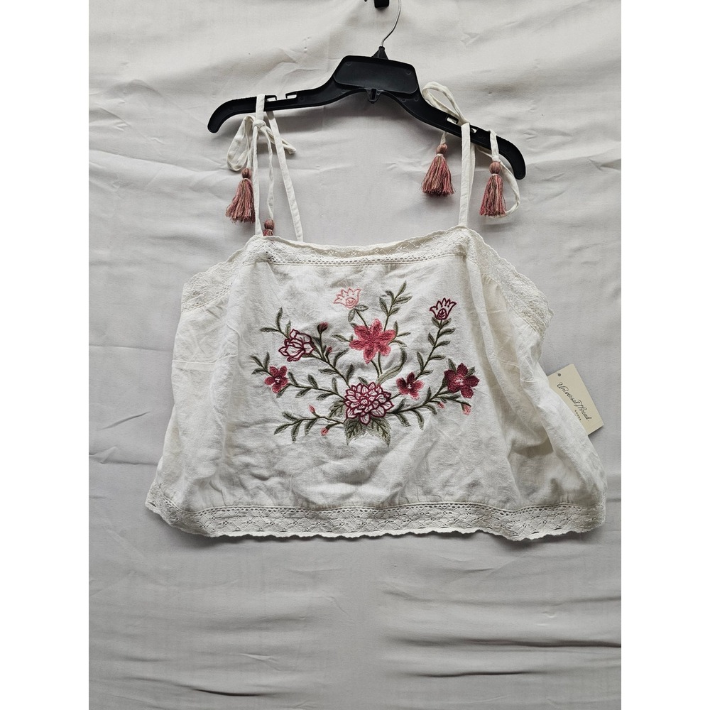 Universal Thread Womens Embroidered Tank Top White Linen Blend Casual Size 1X - Picture 1 of 7